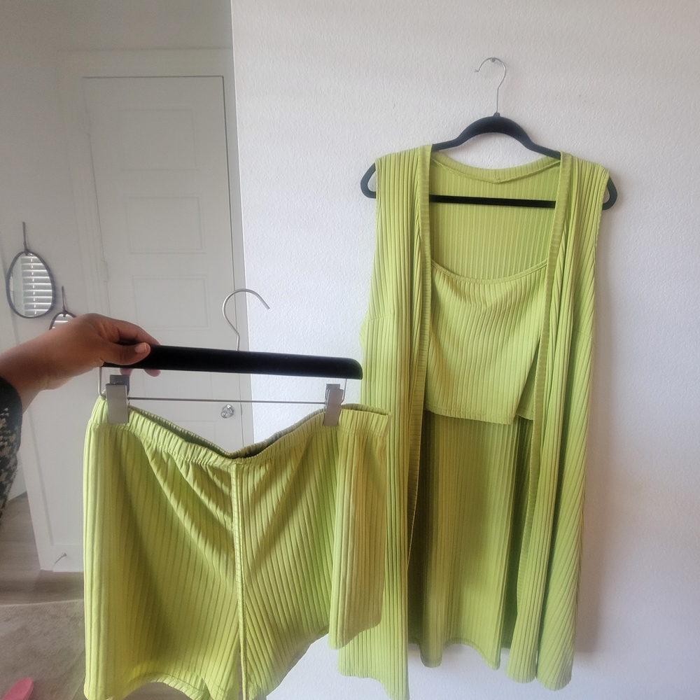 SHEIN Curve Plus Size 3XL (18) Lime Green Ribbed Set